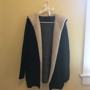 Zara Faux-Shearling Collar Longline Sweater